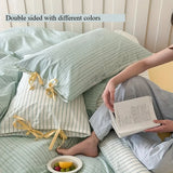 popxstar Double Sided Stripes Bow Pillow Case 48x74cm Soft Comfortable Covers Cotton Pillow Cover Pillow Sham for Beds Home Decoration