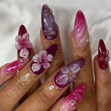 Popxstar 24Pcs Pink Almond False Nails Butterfly Ballet with French Design Wearable Fake Nails Simple Artificial Press on Nails Tips Art
