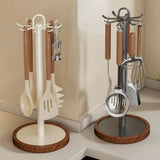 8 Hooks Rotating Spatula Rack Stable Base Movable Kitchen Utensil Stand Anti Slip Space Saving Spatula Storage Rack Countertop