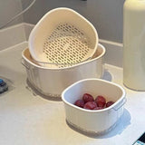 Popxstar ‌2-Tier Strainer Colander with Fruit Tray Dual-Purpose Kitchen Living Room Drain Basket Wash Vegetable Bowl Fruit Display Basket
