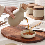 Popxstar Ceramic Seasoning Jar Retro Japanese Style Home Kitchen Salt Chili Sugar Jar Oil Pot Wooden Lid Spice Kitchen Utensils Modern