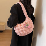 popxstar Women's Bag Korean Version Sweet Girly Style Shoulder Bag Fashion Casual Bubble Dumpling Bag Fold Cloud Bag Fashion Exquisite