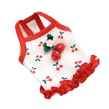 Pet Cherry Print Spaghetti Strap Dress Ruffle Hem Mini Princess Skirt Thin Summer Clothes For Small Dogs Cats Bichon Teddy