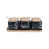 Popxstar  Creative Nordic Style Marble Pattern Ceramic Kitchen Seasoning Tank Set Wooden Cover Salt Shaker Spice Jar Kitchen Accessories