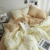 Popxstar  High Quality Solid Color Double Washed Cotton Bedding 4 Pieces Set Student Dormitory Bed Linen Duvet Set Bed Suit