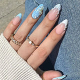 Popxstar 24pcs Short Almond Press on False Nails Flower Pink Gradient Pearl Design Fake Nails Bow Fashion Ins Datachable Manicure Tips