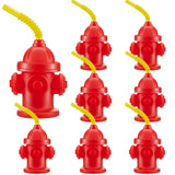 Popxstar  2/4/6/8/10pcs Novelty Fire Hydrant Straw Cups with Lid Fireman Birthday Party Favors Boys Firefighter Party Water Cups Supplies