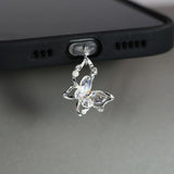 Popxstar Mobile Phone Dust Plug Pendant New Butterfly With Artificial Pearls And Diamonds Accessory Decoration For IPhone Type-c Port