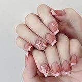 Popxstar 24pcs Simple Almond False Nails Sets Blush Design Press on Nails Art Datachable Short Oval Fake Nail with Jelly Glue Manicure