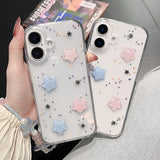Popxstar  Lovely Colorful 3D Star Bling Glitter Phone Case For iPhone 16 Pro Max 17 Air 15 13 12 11 14 Plus Clear Back Cover