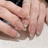 Popxstar  Nude Color Press On Nails 24Pcs Short Almond Fake Nails White French Tip Wearable False Nails Patches Women Girls DIY Manicure