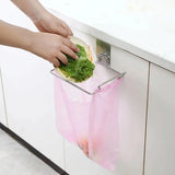 Popxstar  1pc Stainless Steel Kitchen Trash Bag Holder Cabinet Door Mount Organizer Closet Storage Waste Bin Rack Garbage Can Tool ﻿