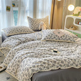 Popxstar INS Girls Cherry Soft Bedding Set Washed Cotton Bed Sheet Queen King Size Duvet Set Flower Comforter Set Pillowcase Bed Linens