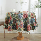 Home Decoration Round Tablecloth Pastoral Floral Jacquard Thickened Table Cloth with Tasseles Party Kitchen Dining Table Cover