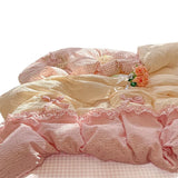 3/4Pcs Bedding Set French Princess Lace Sweet And Creamy Style Cotton Duvet Cover Pink Twice Bed Linen With Ruffles Pillowcase