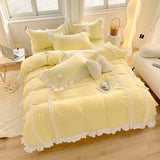 Popxstar room inspo ideas Korean Princess Style Bedding Sets Ins Lace Bowknot Duvet Cover Fitted Sheet For Girl Woman Home Bedroom Kawaii Bed Linens