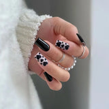 Popxstar  24pcs Y2K Fake Nails with Lovely Black Heart Designs Reusable French False Nails Full Cover Short Press On Nails for y2k Girls