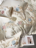 Popxstar  High Precision Damask Egyptian Cotton Flower Embroidery Luxury 4/5Pcs Bedding Set Duvet Cover Flat/Fitted Bed Sheet Pillowcases