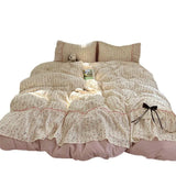 4Pcs Bedding Set Euro Princess Bedding Duvet Cover Cotton 100% Lace Bow Bed Linen With Ruffles Double Bed Lace Pillowcase