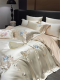 Popxstar  High Precision Damask Egyptian Cotton Flower Embroidery Luxury 4/5Pcs Bedding Set Duvet Cover Flat/Fitted Bed Sheet Pillowcases