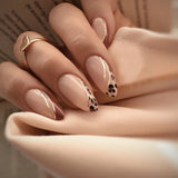 Popxstar  24pcs Fake Nail Gradient Black Almond Full Cover Manicure Datachable False Nail with Jelly Glue Golden Short Press on Nails Sets