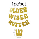 Popxstar  1pc Older Wiser Hotter magic silver onion powder flag disco birthday party decorative banner