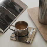 Popxstar Nordic Mug 3pcs Set 304 Stainless Steel Coffee Mug Heat Resistant Milk Cup with Saucer Spoon Placemat Tableware Set