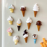 Popxstar Simulation Ice Cream Refrigerator Stickers Fruit Flavor Cone Refrigerator Decoration Photo Wall Resin Gift Children's Toys
