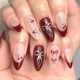 popxstar Long Ballet Press on Nails Red Rose Flower Designed Full Cover Fake Nails French Style Wearable False Nails Tips for Women