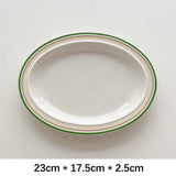 Popxstar  Ceramic Oval Dish Plates Korean  Style Striped Porcelain Dinnerware Vegetables Fruit Salad Pasta Breakfast Plates Kitchen Dishes