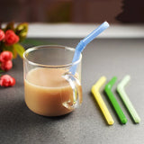 Popxstar 4Pcs/set 15cm Glass Straw with Brushes Heat Resistant Cold Beverage Bent Straws Reusable Straw Cocktails Bar Accessories