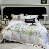 Popxstar  1000TC Lyocell Cotton Flowers Plant Prints Luxury Bedding Set Soft Silky Duvet Cover Set Flat/Fitted Bed Sheet Pillowcases 4Pcs