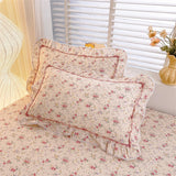 Popxstar  2pcs Flower Prints Ruffles Pure Cotton Pillowcases 48x74cm Sizes Cushion Cover for Bed Floral Style Pillowslip