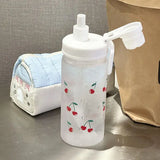 Kawaii Cherry Frosted Plastic Water Bottle With Straw Leak Proof Portable School Clear Juice Milk Tea Drinkware Water Cup 500ML