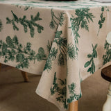 Popxstar Cotton Linen Printed Pine Rectangular Fitted Tablecloth for Mantel Mesa Party Wedding Kitchen Dining Decor Table Met Cover