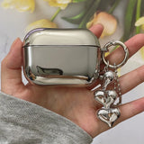Popxstar  Electroplated Silver Soft TPU Case For AirPods 4 3 Pro 2 1 Mirror Plating Earphone Protective Cover Heart Keychain Accessories