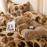 Flower Winter 4pcs Bedding Sets Fleece Warm Quilt Cover Bedspread for Women Bedroom Thickened and Weighted