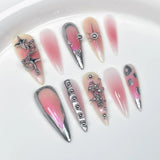 Popxstar  10Pcs Long Almond Handmade Press on Nails Butterfly Fake Nails Wearable Stick-on Nails False Nail Накладные Ногти Uñas Postizas