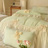 Chic Ruffle Lace Edge Sweet Princess Style Nature Soft Skin Friendly 4pcs Bedding set Bed Sheet Pillowcases Twin Queen King