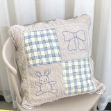 Soft Breathable 100% Cotton Patchwork Pillow Cover with Ruffled Edge Multi Functional Cushion Case for Sofa and Office Easy Care