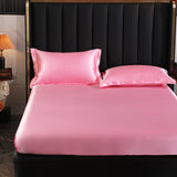 Popxstar Fitted Sheet High-End Mattress Cover Solid Color Luxury Satin Fit Sheet Elastic Band Bed Sheet Double Queen Size Bedsheet