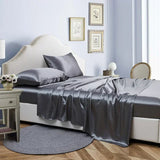 Popxstar Luxury Satin Fabric Queen Size Bed Sheets Set King High Quality Fitted Sheet Flat Sheet Pillowcase Solid Bed Set Bedsheet Sets