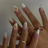 Popxstar  24Pcs Almond False Nails Pink Gradient Simple with French Design Wearable Fake Nails Short Full Cover Press on Nail Tips Art