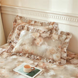 Popxstar  2pcs Flower Prints Ruffles 100% Cotton Brushed Pillowcases 48x74cm Size Cushion Cover for Bed Floral Style Pillowslip