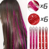Popxstar 12pcs Glitter Sparkling Shinny Fairy Hair Accessories Tinsel Hair Extension for Women and Girls for Christmas New Year Halloween