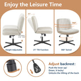 Popxstar Cross Legged Office Living Room Rocking Gaming Chair Armless Wide Desk Adjustable Swivel Fabric Task Vanity Home Office
