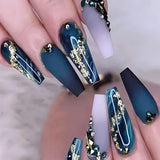 Popxstar 24Pcs Short Purple False Nails Leaf with French Design Gold Foil Wearable Fake Nails Coffin Ballet Full Cover Press on Nail Tips