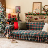 Red White Plaid Ruffle Sofa Cover Full Wrap Furniture Protector Couch Towel Sofa Slipcover For Living Room Bedroom Home Decor