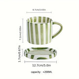 Popxstar  Retro Minimalist Striped Hand Drawn Cups Plate Set Ceramic Tableware Coffee Cups Afternoon Tea Milk Mugs Drinkware Holiday Gifts