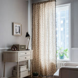 Popxstar Cotton Linen Semi-blackout Floral Print Black Fringe Bedroom Kitchen Curtain Single Piece Room Luxury Home Interior Decor Hall